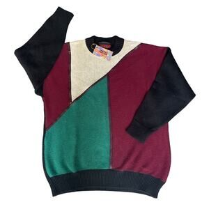 Vintage Mexican Colorblock Wool Sweater Geometric Design Pure Virgin Wool Size L